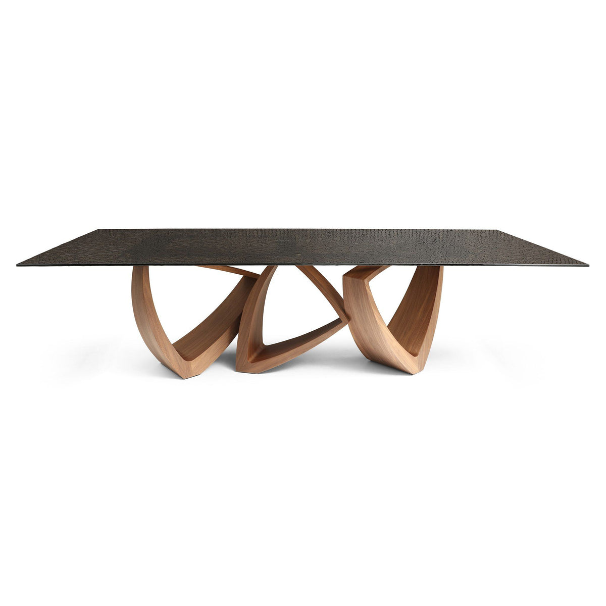 Glass Top Dining Table, Modern Walnut Trestle Table for Large Families