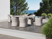 Outdoor Patio Dining Set, Sintered Stone Table with Grey Upholstered Chairs