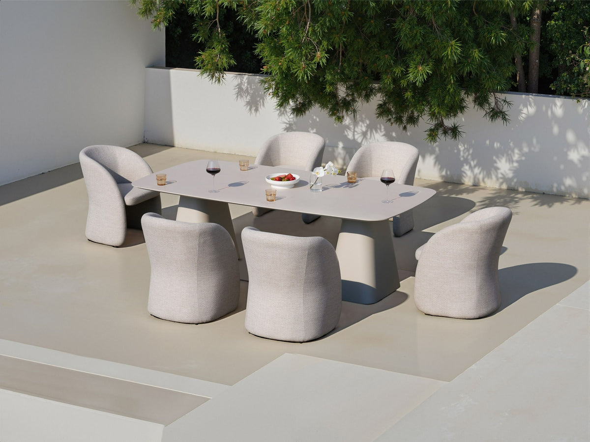 Outdoor Patio Dining Set, Sintered Stone Table with Grey Upholstered Chairs