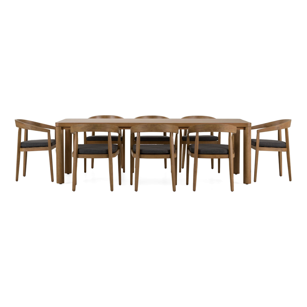 Outdoor Teak Look Dining Set, Eucalyptus Patio Table with Gray Chairs