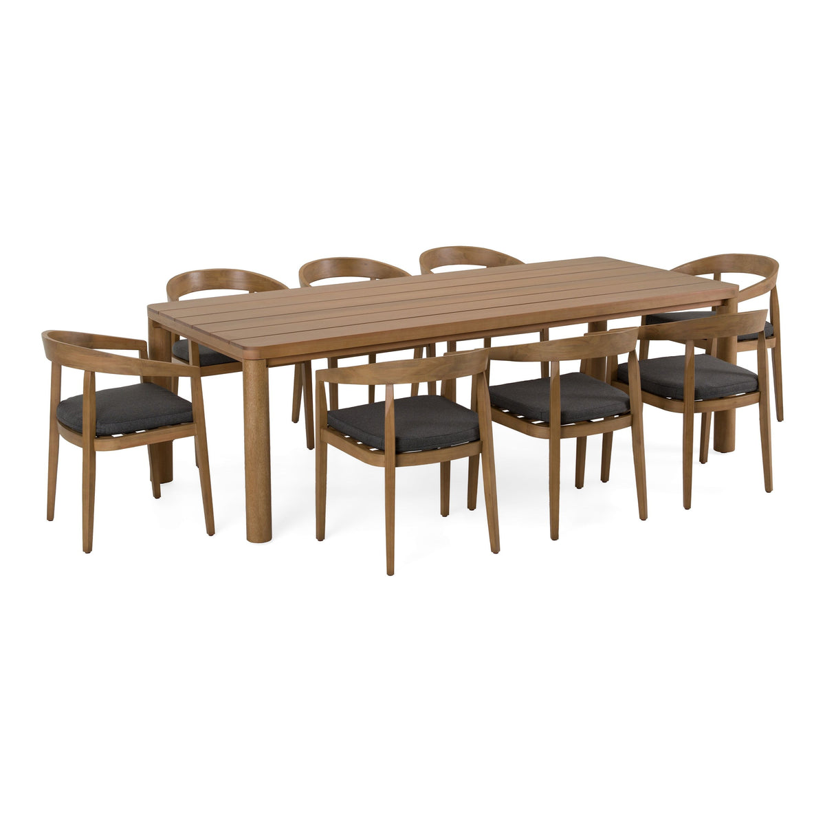 Outdoor Teak Look Dining Set, Eucalyptus Patio Table with Gray Chairs