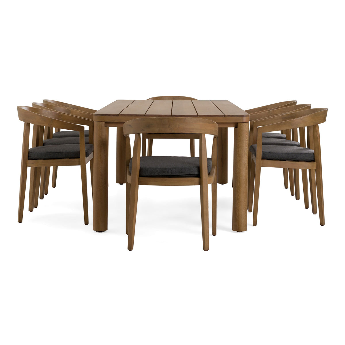 Outdoor Teak Look Dining Set, Eucalyptus Patio Table with Gray Chairs