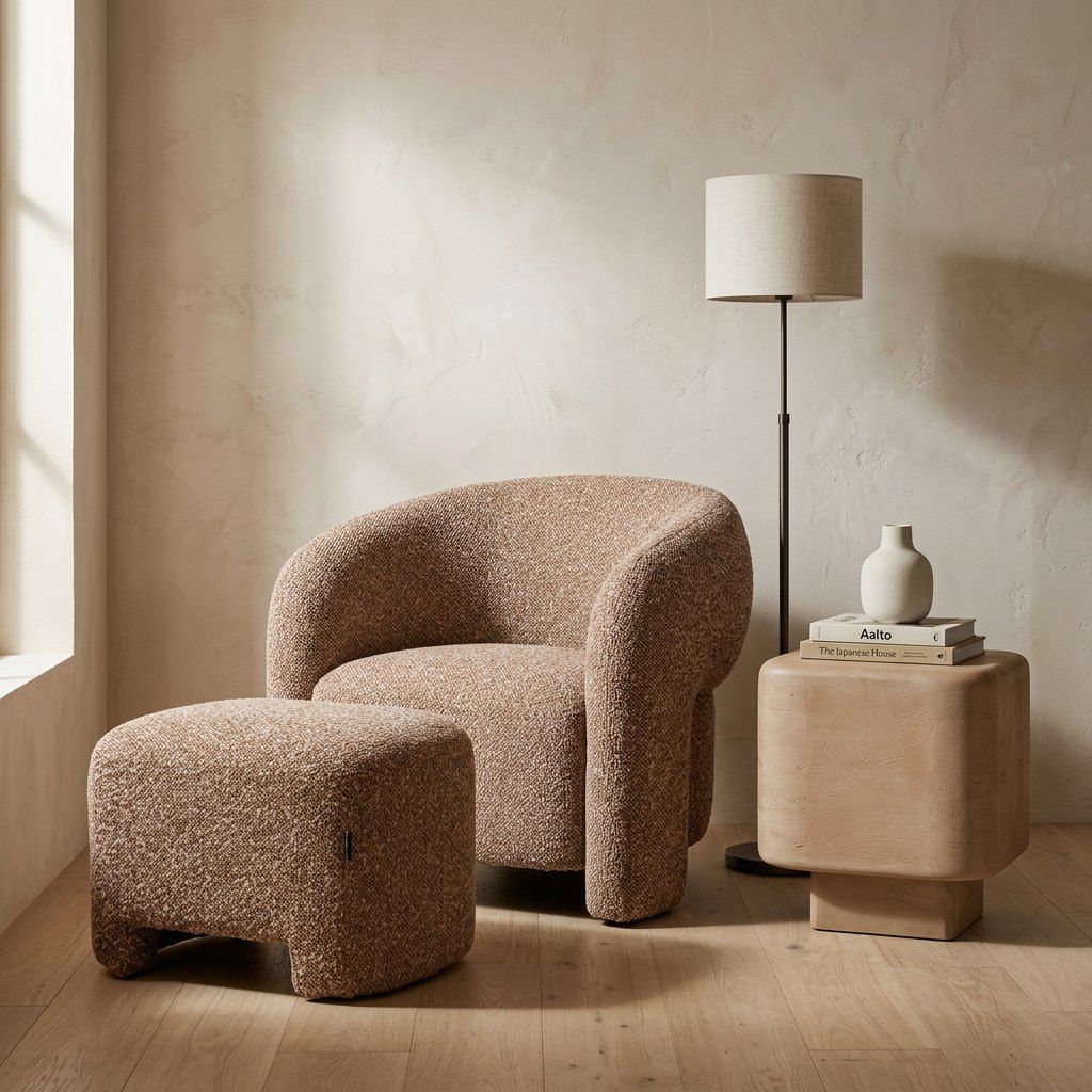 Accent Chair with Ottoman, Brick Red Fabric Flared Arm Chair