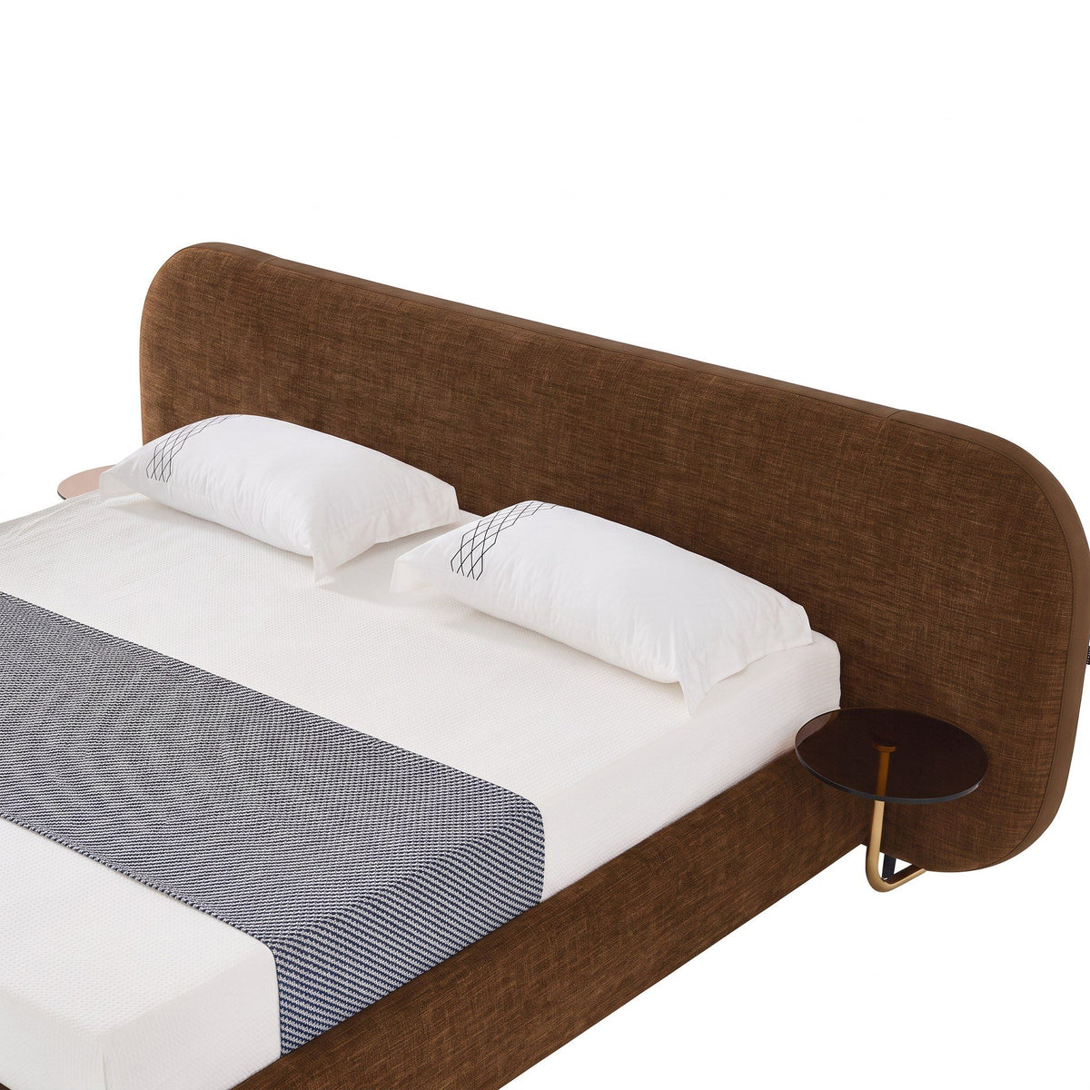 King Upholstered Bed with Nightstands, Modern Brown Fabric Platform Bed
