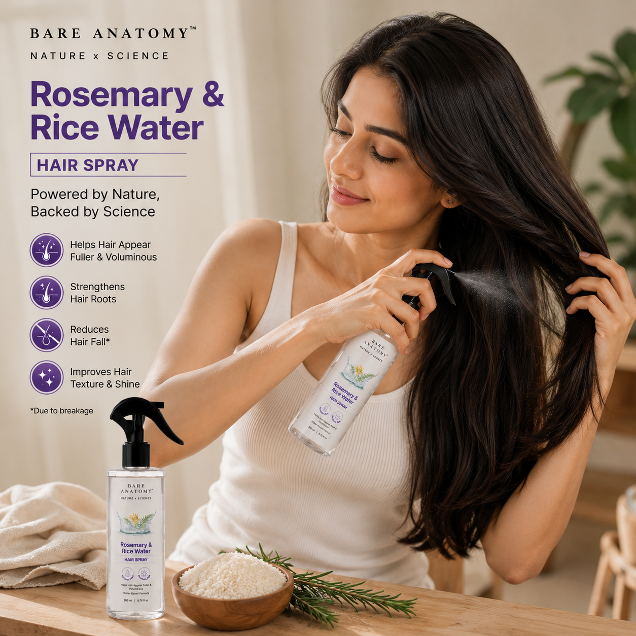Velora | Bare Anatomy Rosemary & Rice Water Hair Spray 200ml