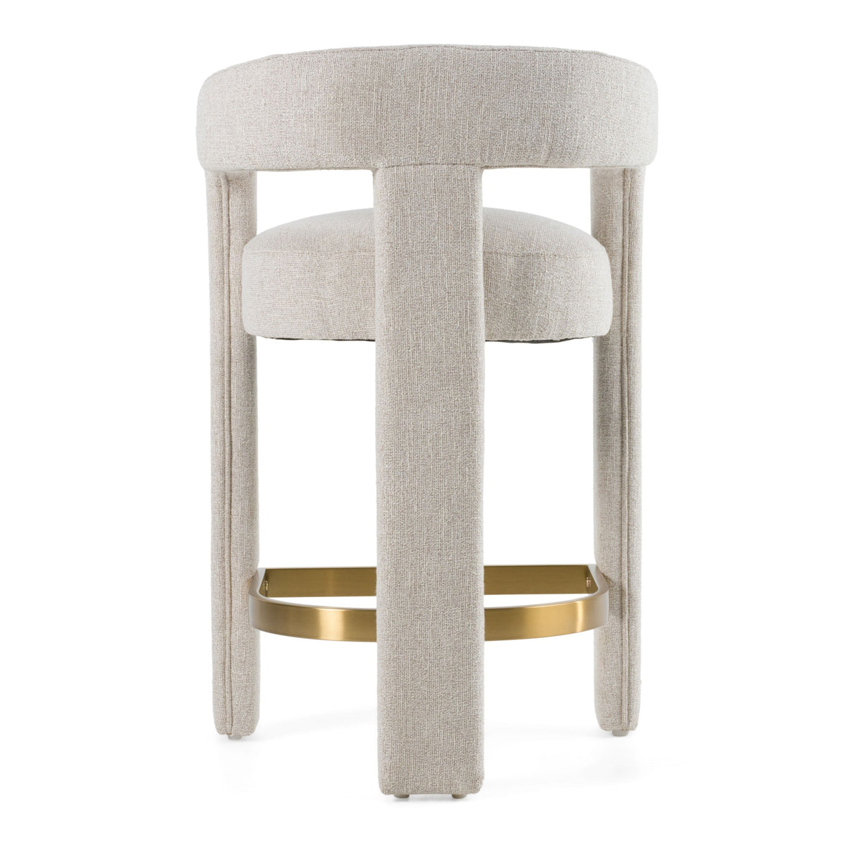 Beige Linen Counter Stool, Counter Chair with Arms and Brass Footrest