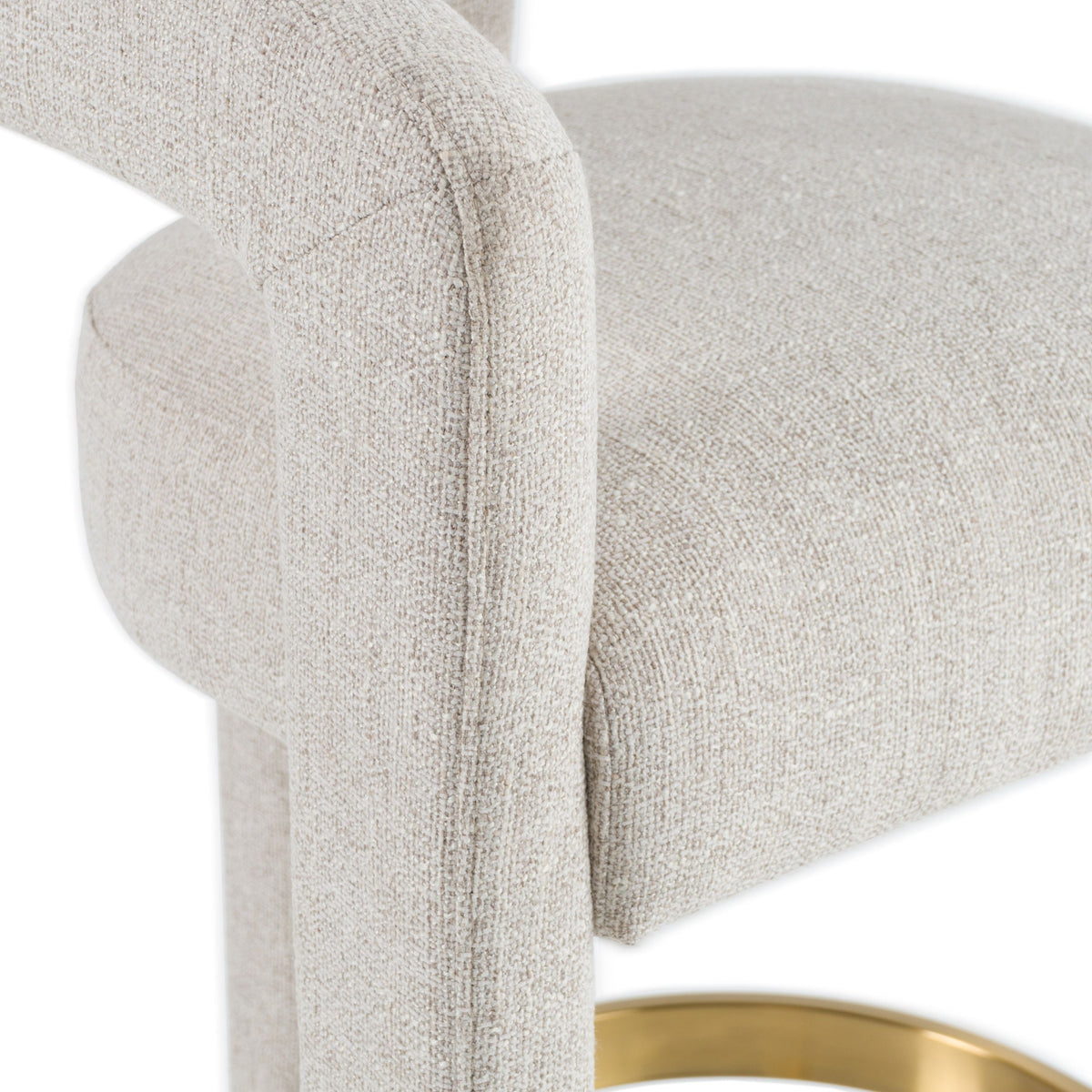 Beige Linen Counter Stool, Counter Chair with Arms and Brass Footrest