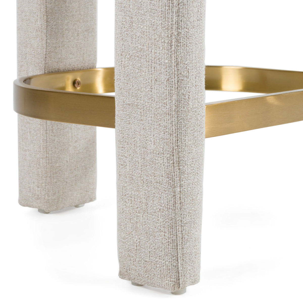 Beige Linen Counter Stool, Counter Chair with Arms and Brass Footrest