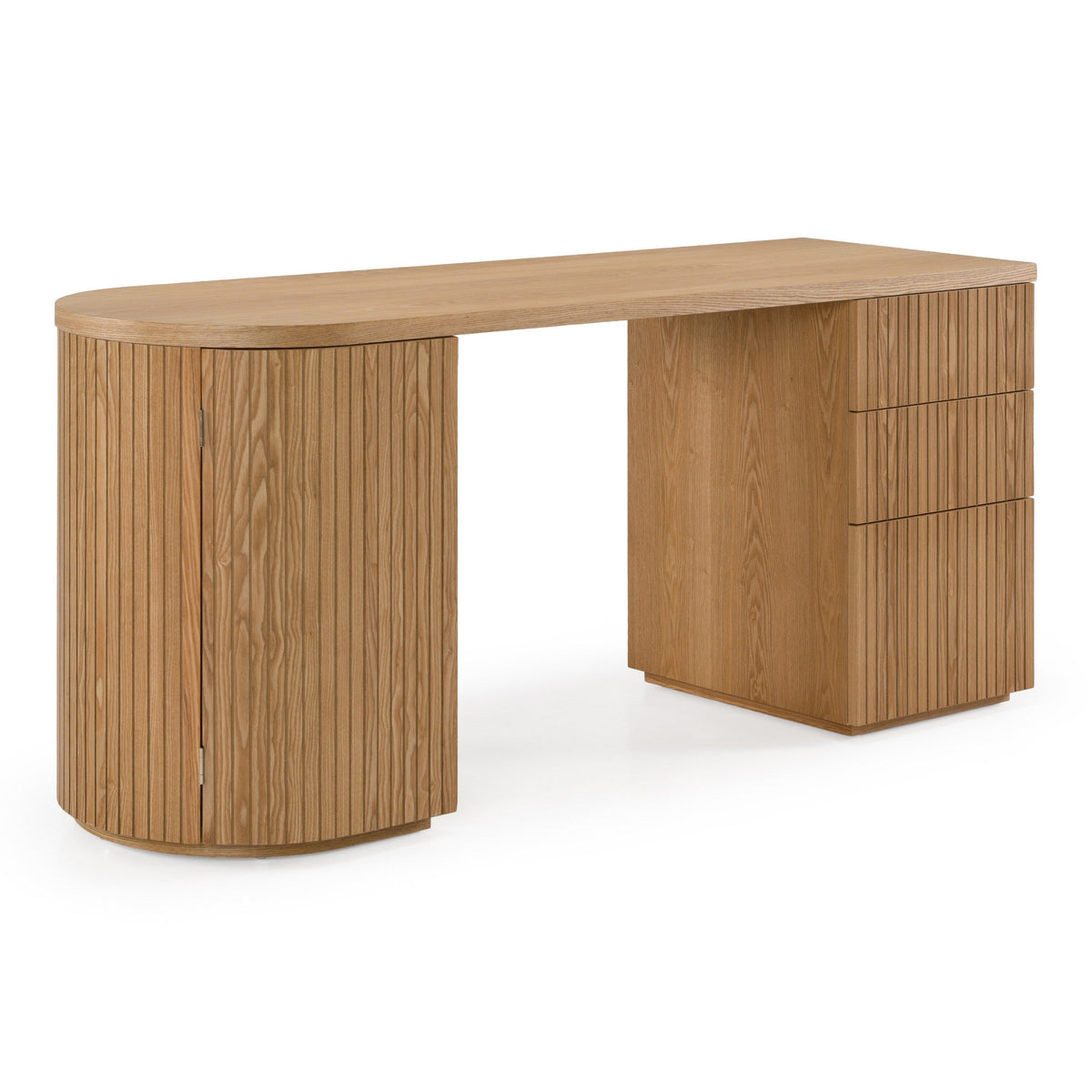 Natural Ash Writing Desk, Modern Home Office Desk with Drawers and Cabinet