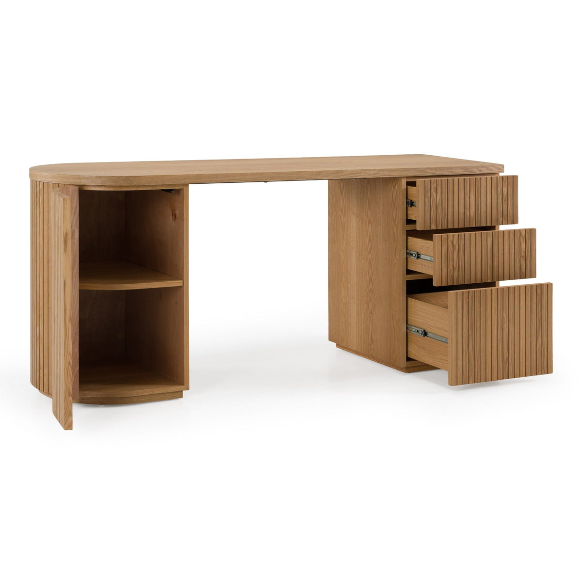 Natural Ash Writing Desk, Modern Home Office Desk with Drawers and Cabinet