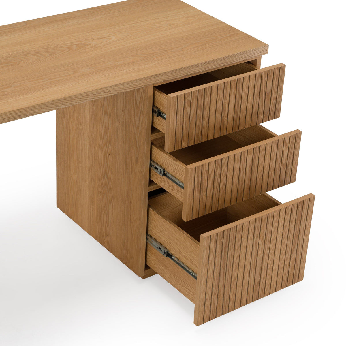 Natural Ash Writing Desk, Modern Home Office Desk with Drawers and Cabinet