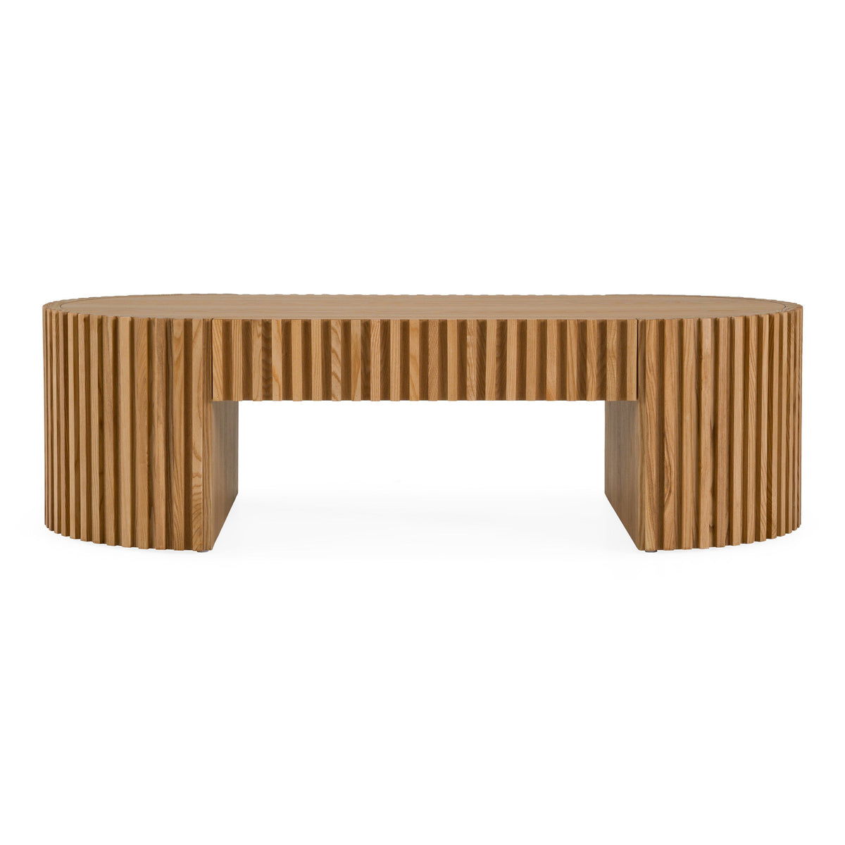 Oval Wood Coffee Table with Drawer, Natural Ash Modern Living Room Table