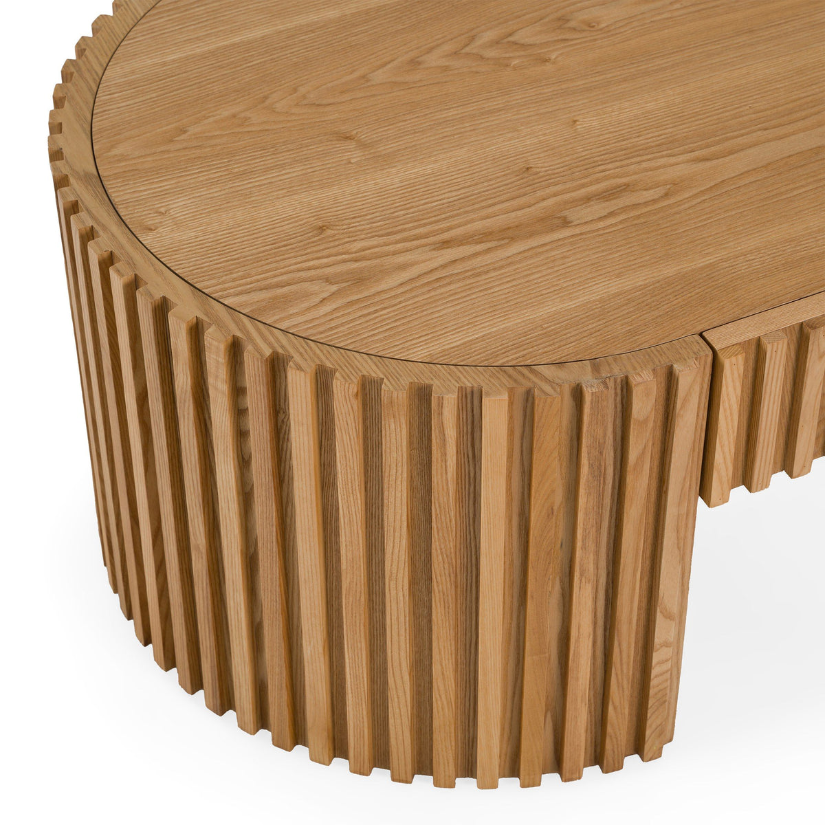 Oval Wood Coffee Table with Drawer, Natural Ash Modern Living Room Table