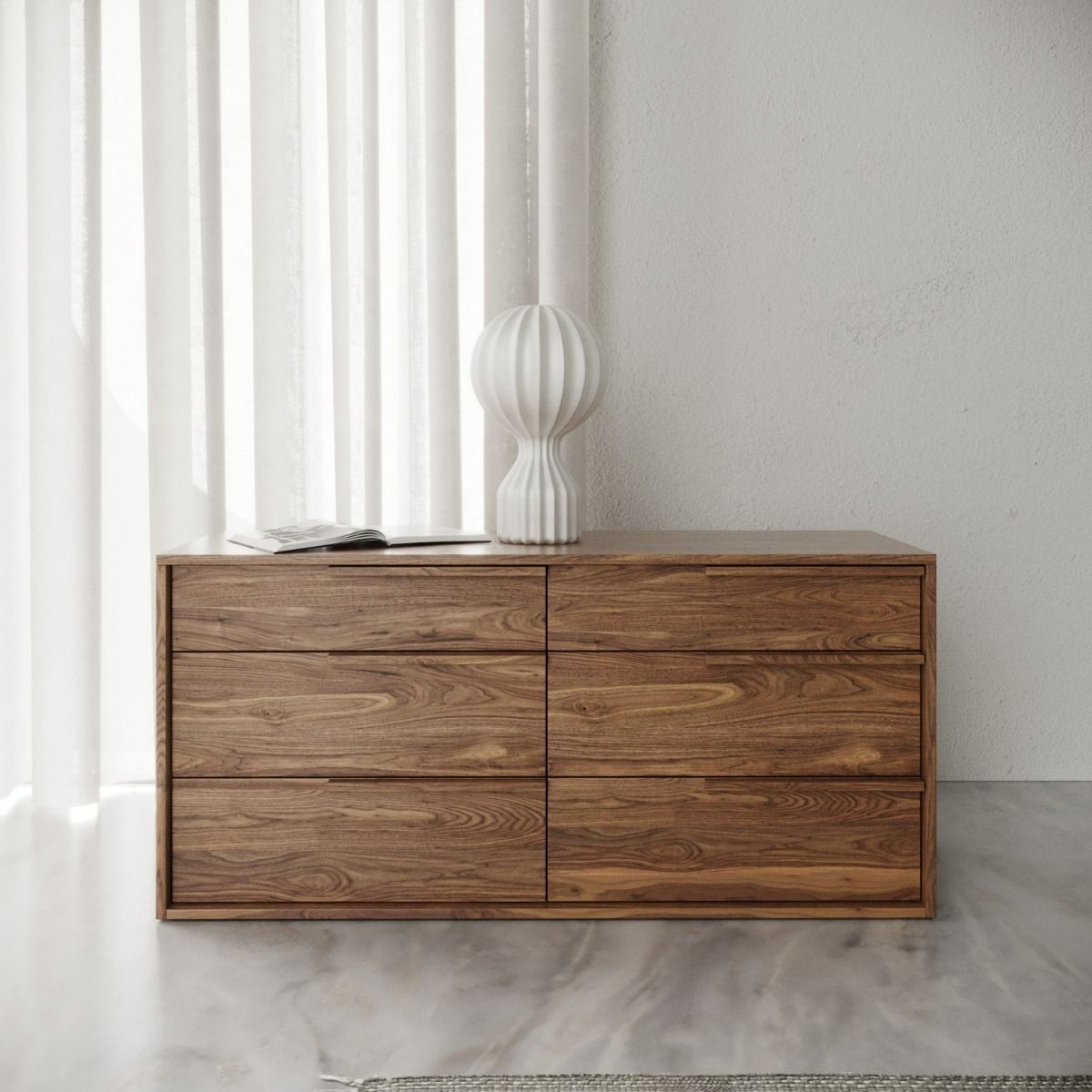 White Leather and Walnut Bedroom Set, Modern Upholstered Bed Suite