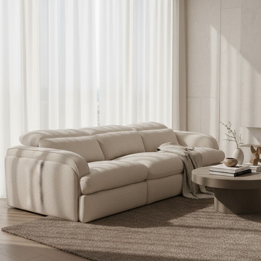 Off White Power Reclining Sofa, Modern Fabric Recliner Couch
