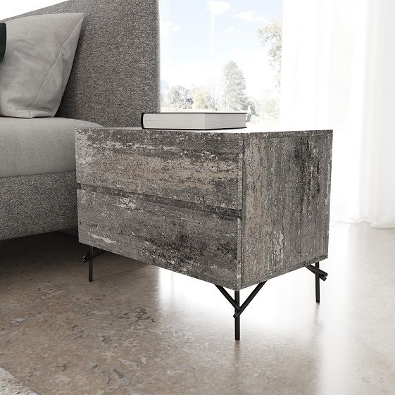 Beige Low Profile Bedroom Set, Upholstered Bed with Grey Textured Dresser