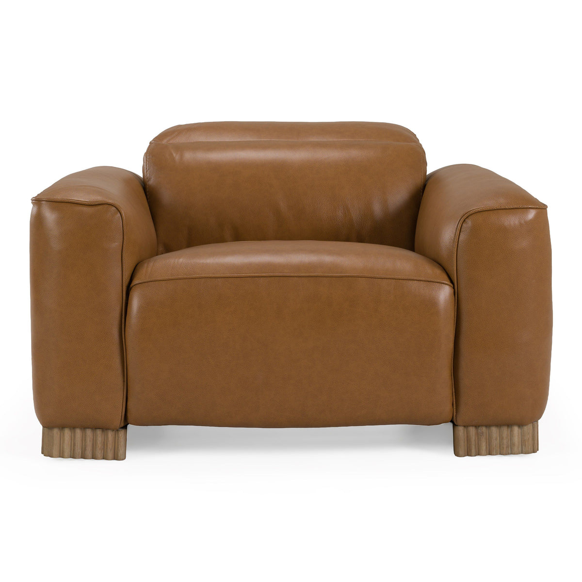 Brown Leather Power Recliner Chair, Modern Oak Accent Lounge Chair