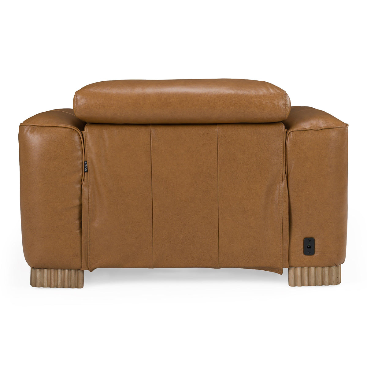 Brown Leather Power Recliner Chair, Modern Oak Accent Lounge Chair