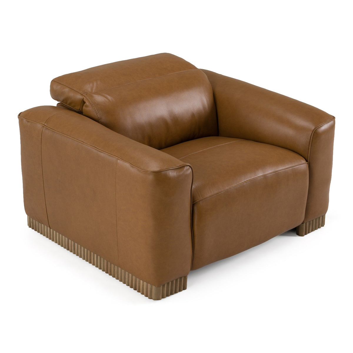 Brown Leather Power Recliner Chair, Modern Oak Accent Lounge Chair