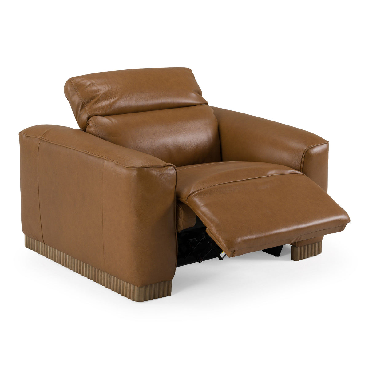 Brown Leather Power Recliner Chair, Modern Oak Accent Lounge Chair