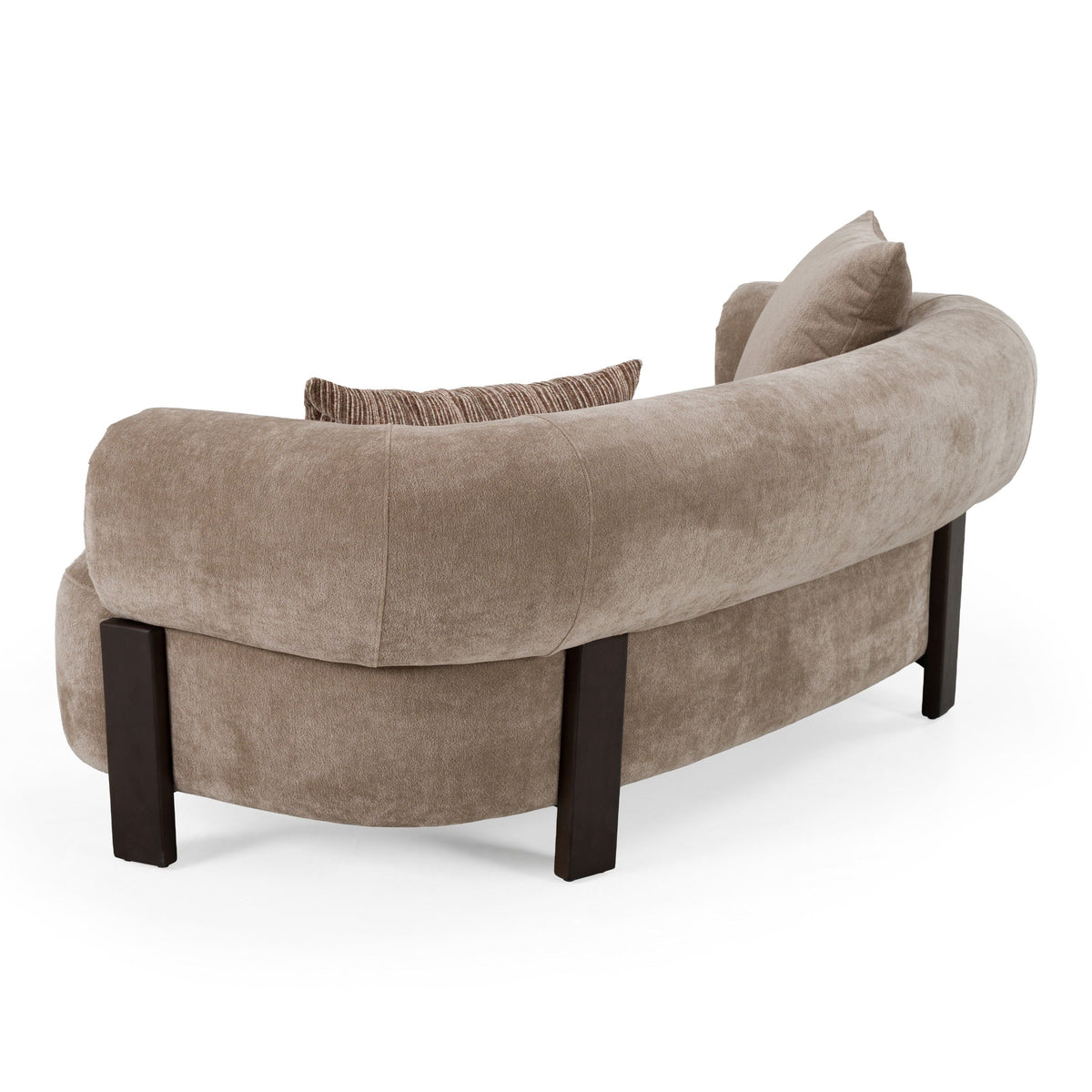 Tan Fabric Loveseat Sofa, Modern Round Arm Couch with Wood Accents