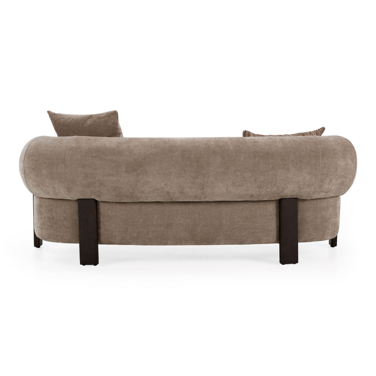 Tan Fabric Loveseat Sofa, Modern Round Arm Couch with Wood Accents
