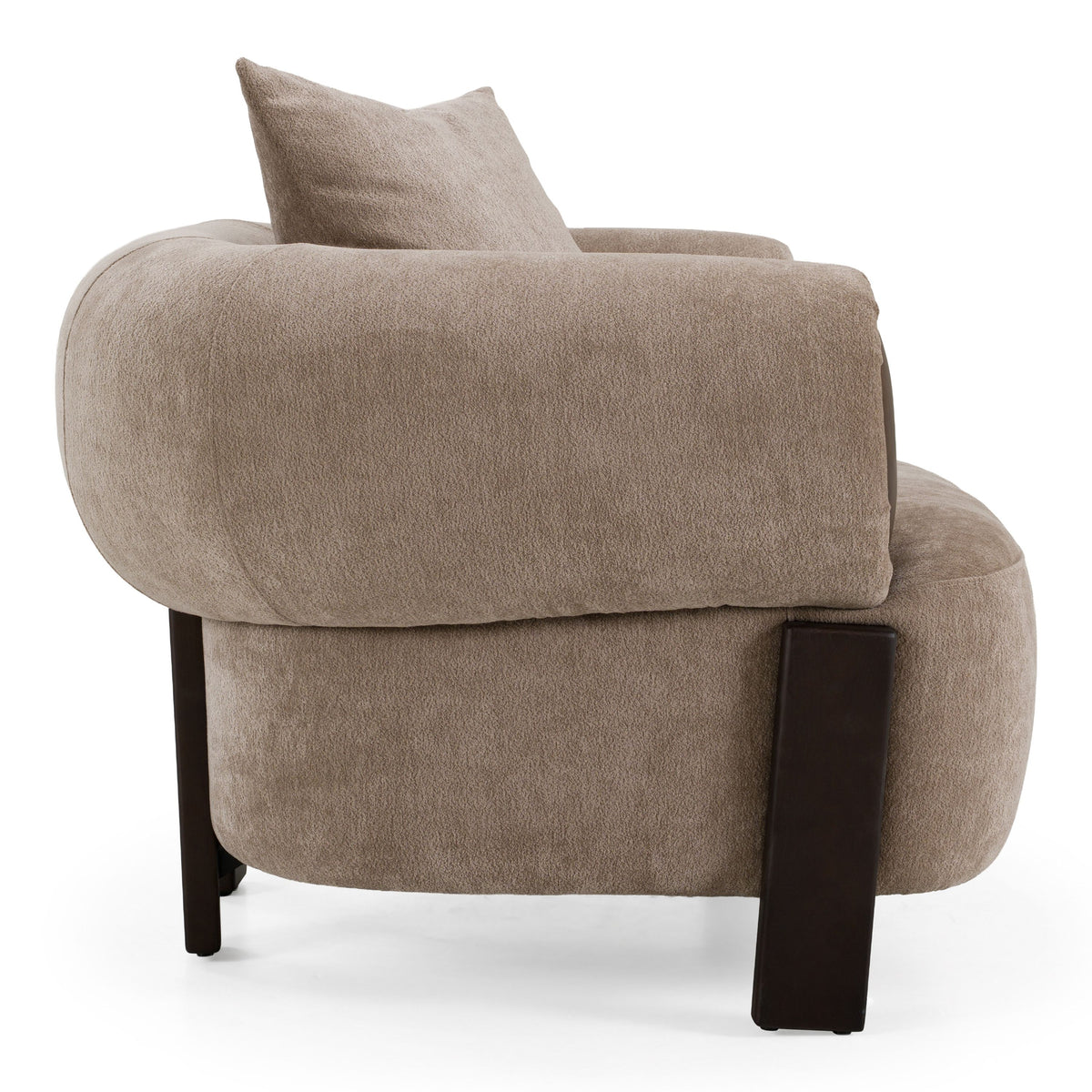 Tan Fabric Accent Chair, Modern Round Arm Lounge Chair with Wood Accents