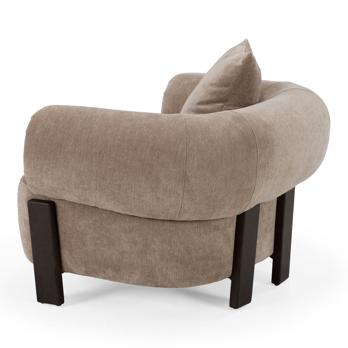 Tan Fabric Accent Chair, Modern Round Arm Lounge Chair with Wood Accents