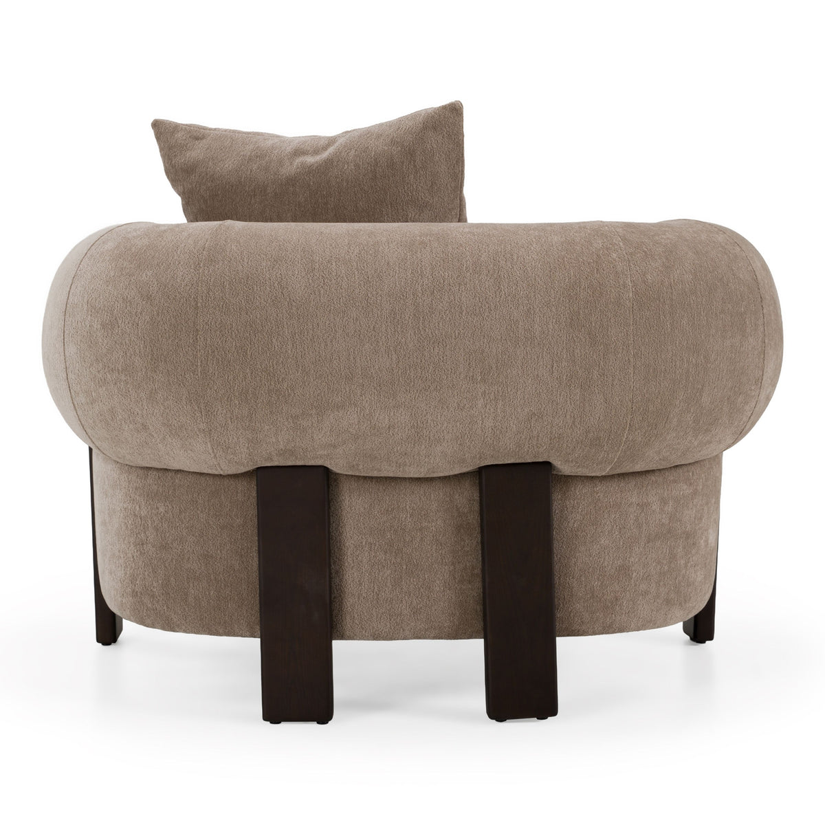 Tan Fabric Accent Chair, Modern Round Arm Lounge Chair with Wood Accents