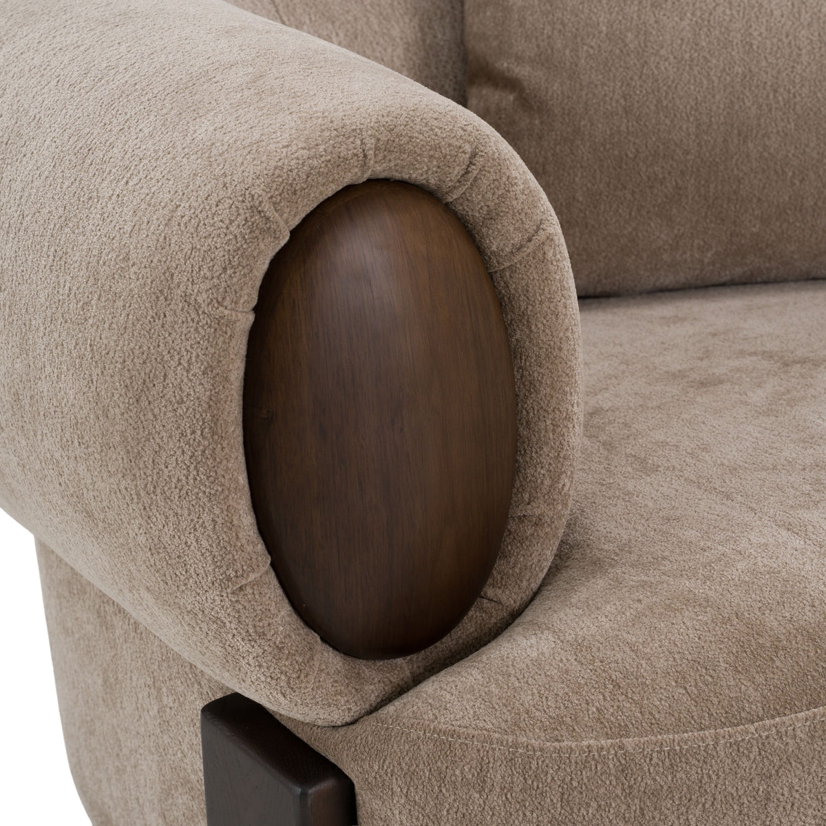 Tan Fabric Accent Chair, Modern Round Arm Lounge Chair with Wood Accents