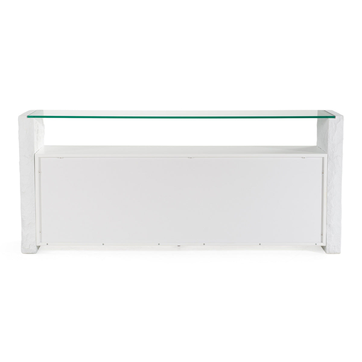 White Buffet Cabinet with Glass Top, Modern Sideboard with Soft Close Doors