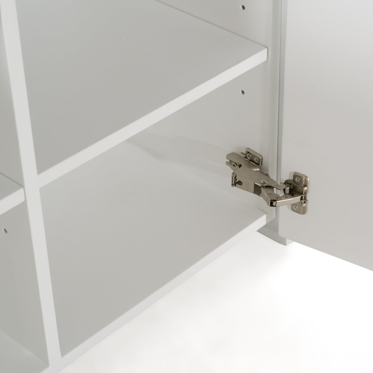 White Buffet Cabinet with Glass Top, Modern Sideboard with Soft Close Doors