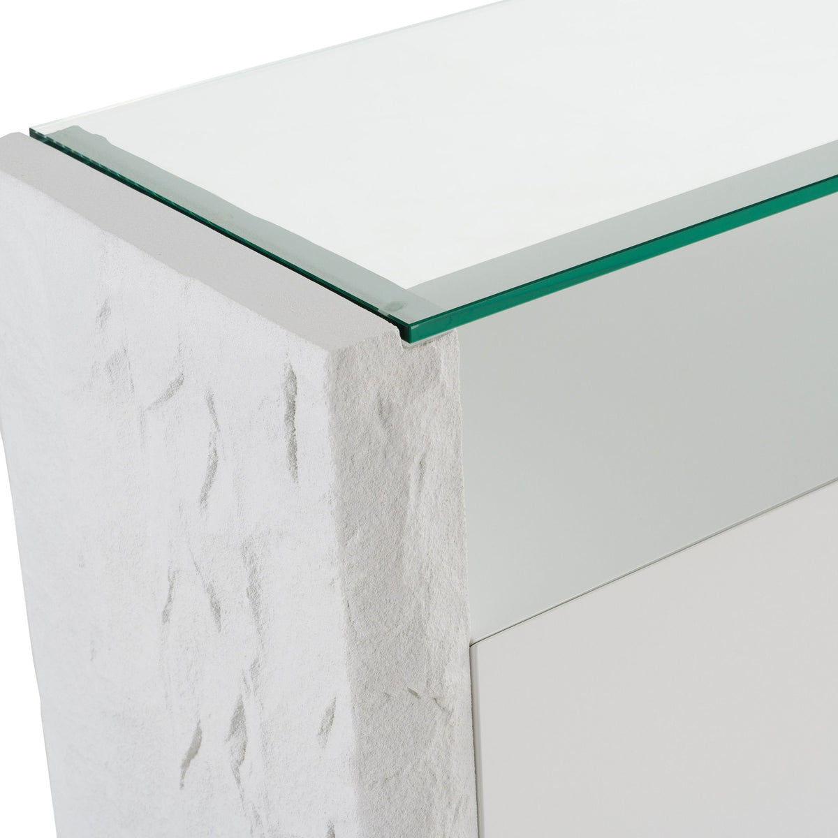 White Buffet Cabinet with Glass Top, Modern Sideboard with Soft Close Doors