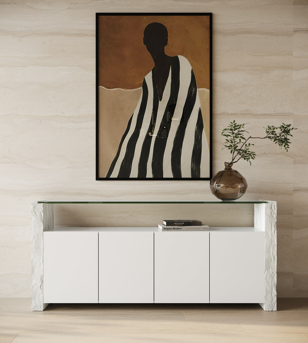 White Buffet Cabinet with Glass Top, Modern Sideboard with Soft Close Doors