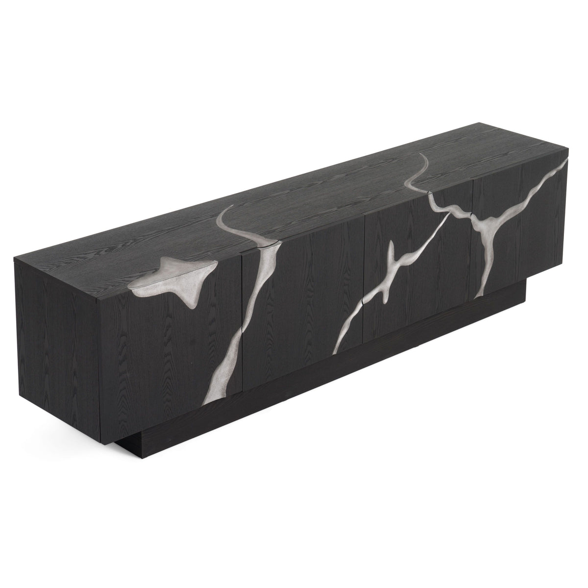 Black TV Stand with Silver Accents, Modern Wide Media Console