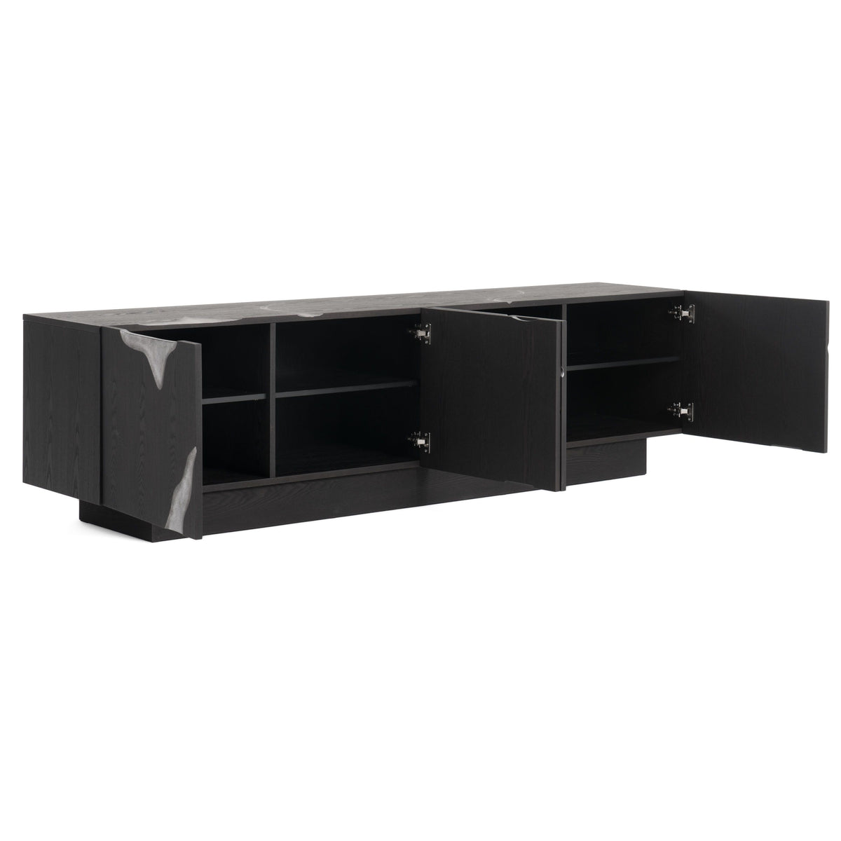 Black TV Stand with Silver Accents, Modern Wide Media Console