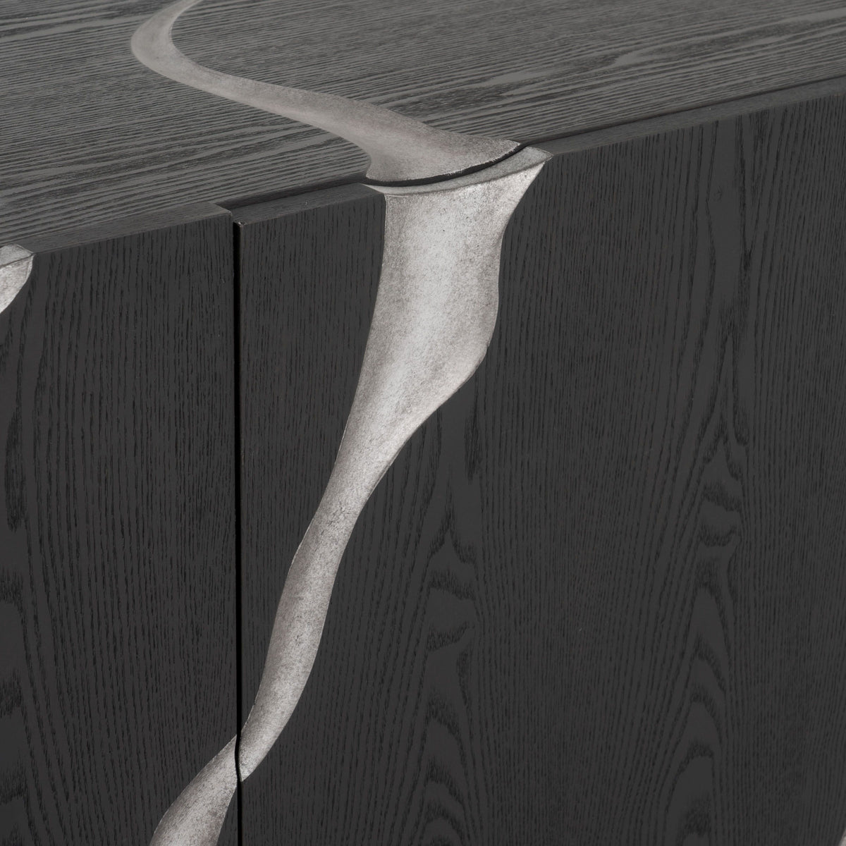 Black TV Stand with Silver Accents, Modern Wide Media Console