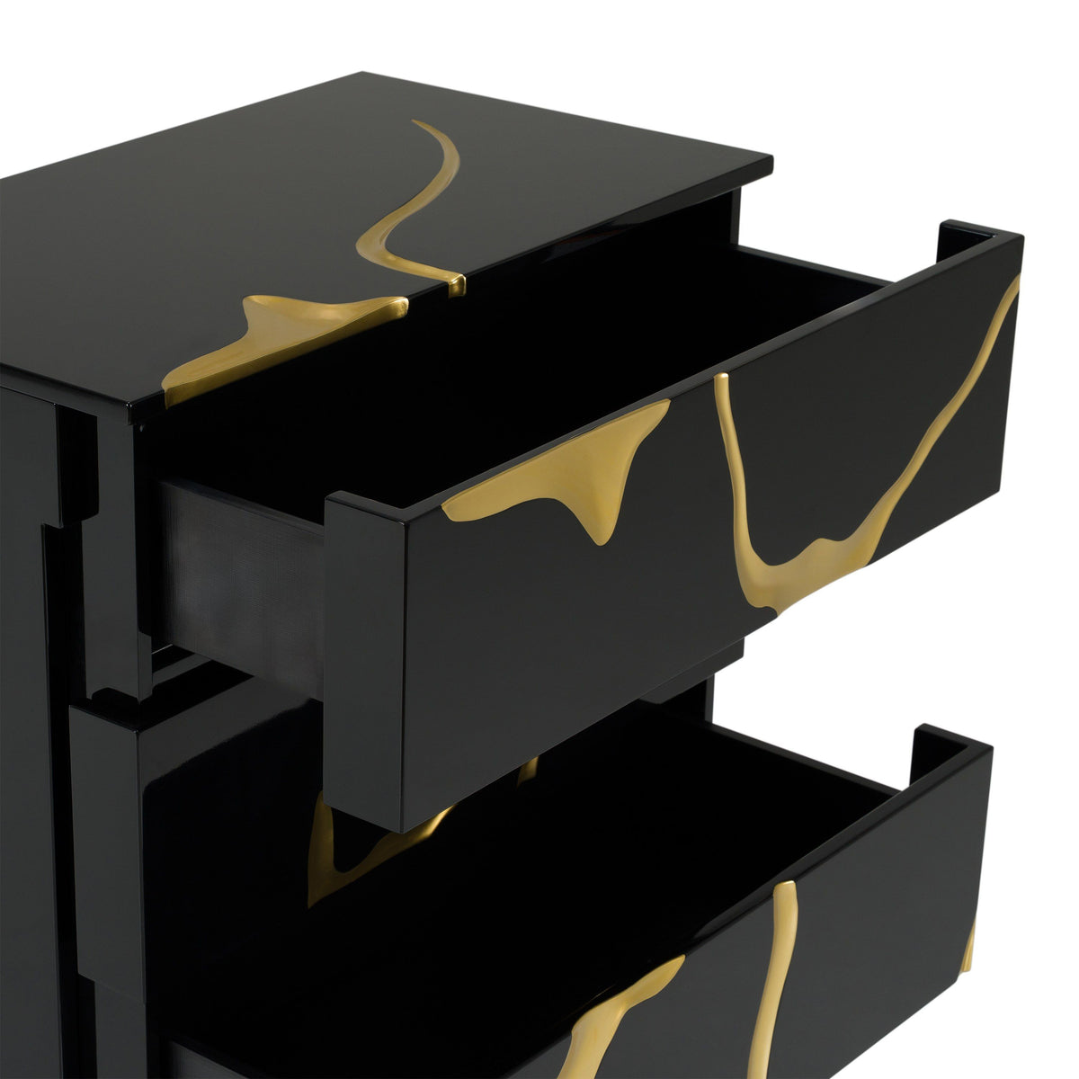 Black and Gold Chest of Drawers, High Gloss Modern Tall Dresser