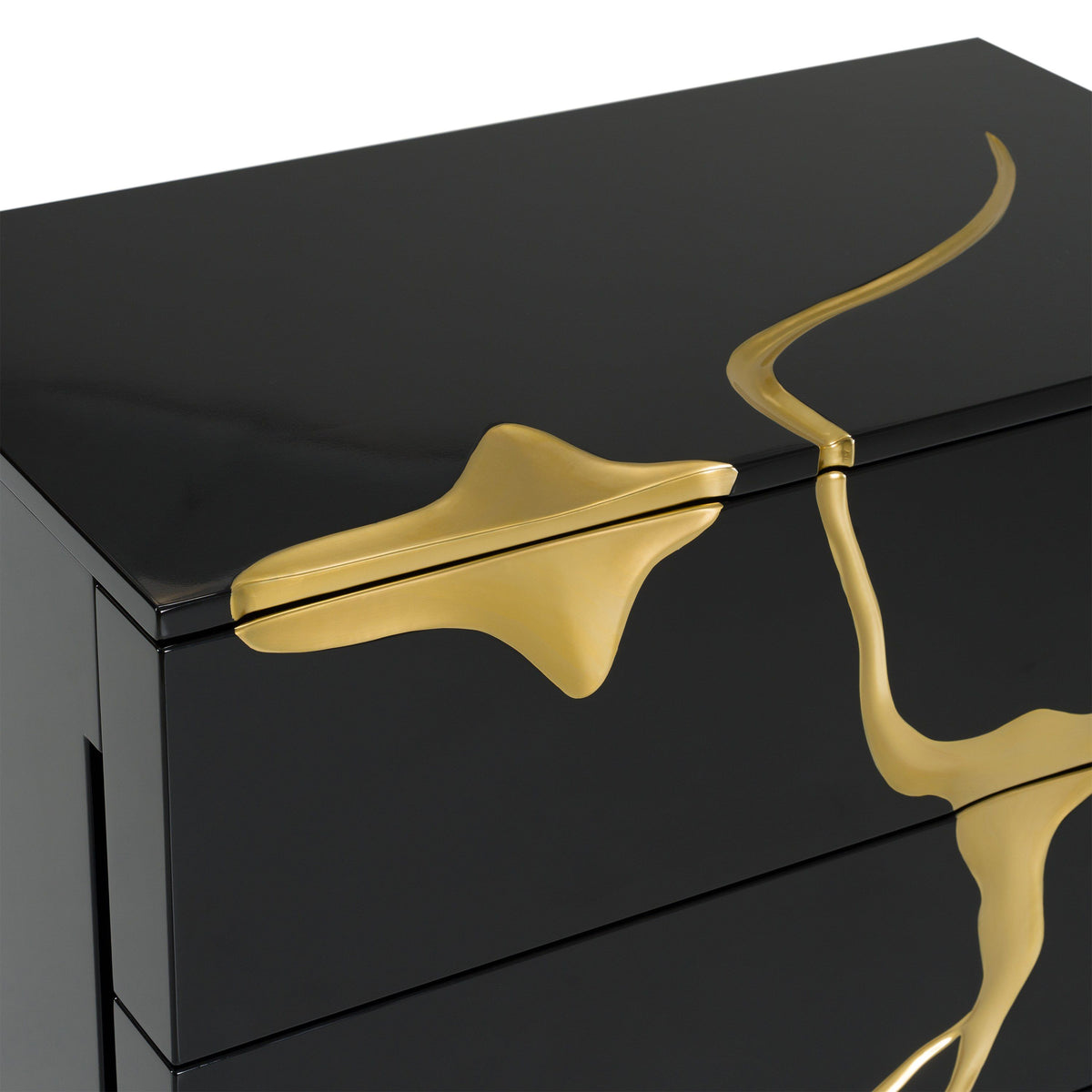 Black and Gold Chest of Drawers, High Gloss Modern Tall Dresser