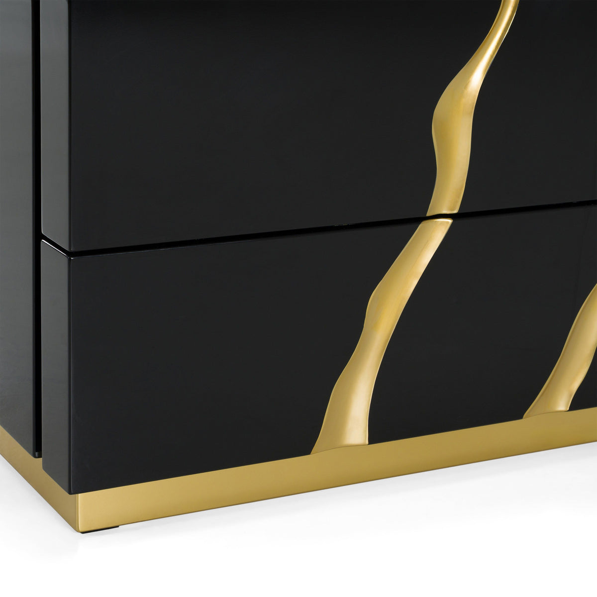 Black and Gold Chest of Drawers, High Gloss Modern Tall Dresser