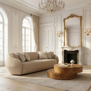 Beige Patterned Sofa, Extra Long Curved Arm Couch