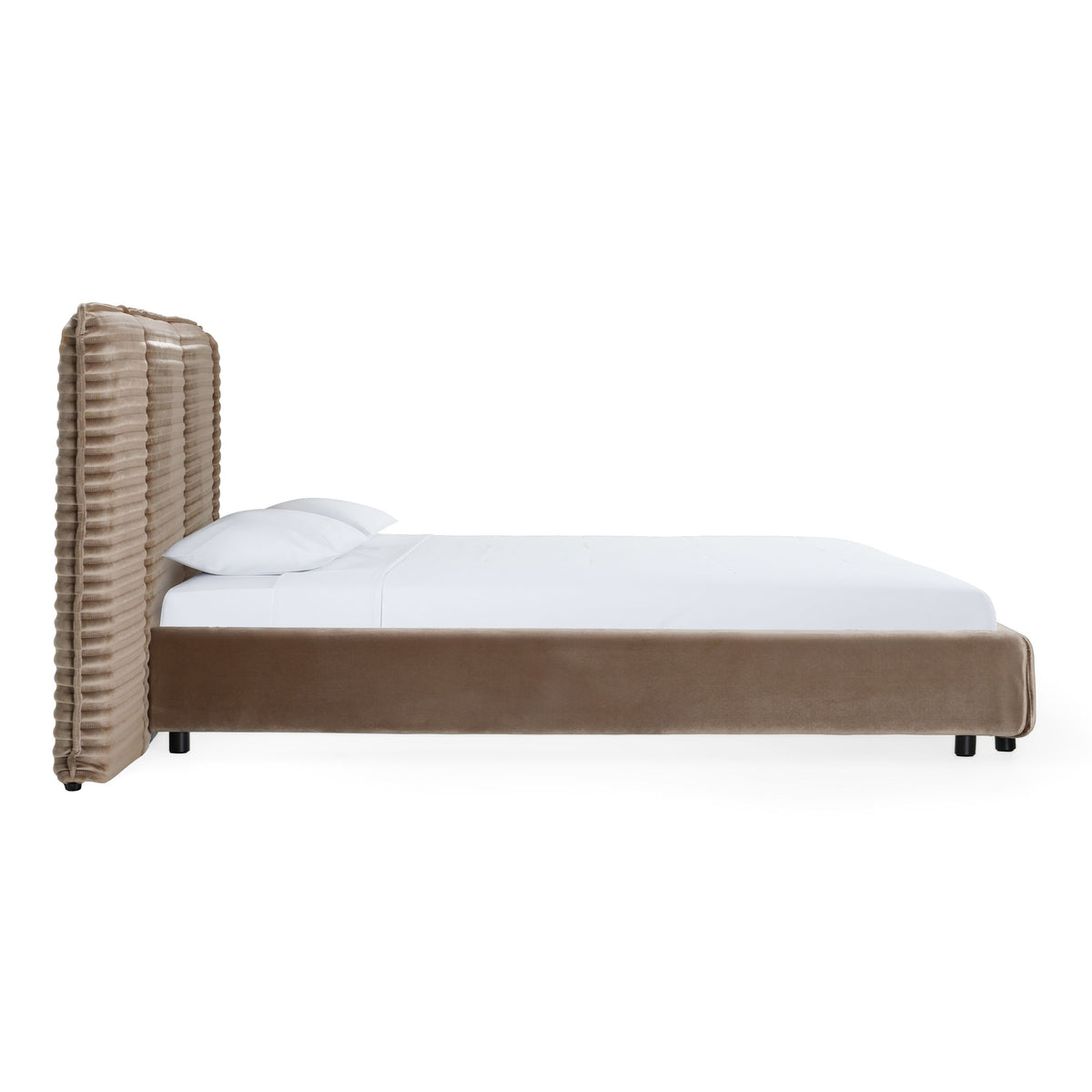 Dark Taupe Velvet King Bed, Wide Panel Headboard Upholstered Bed