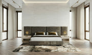 Dark Taupe Velvet King Bed, Wide Panel Headboard Upholstered Bed
