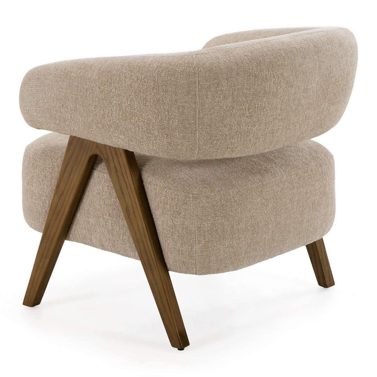 Mid Century Modern Accent Chair, Beige Fabric Chair with Ash Wood Legs