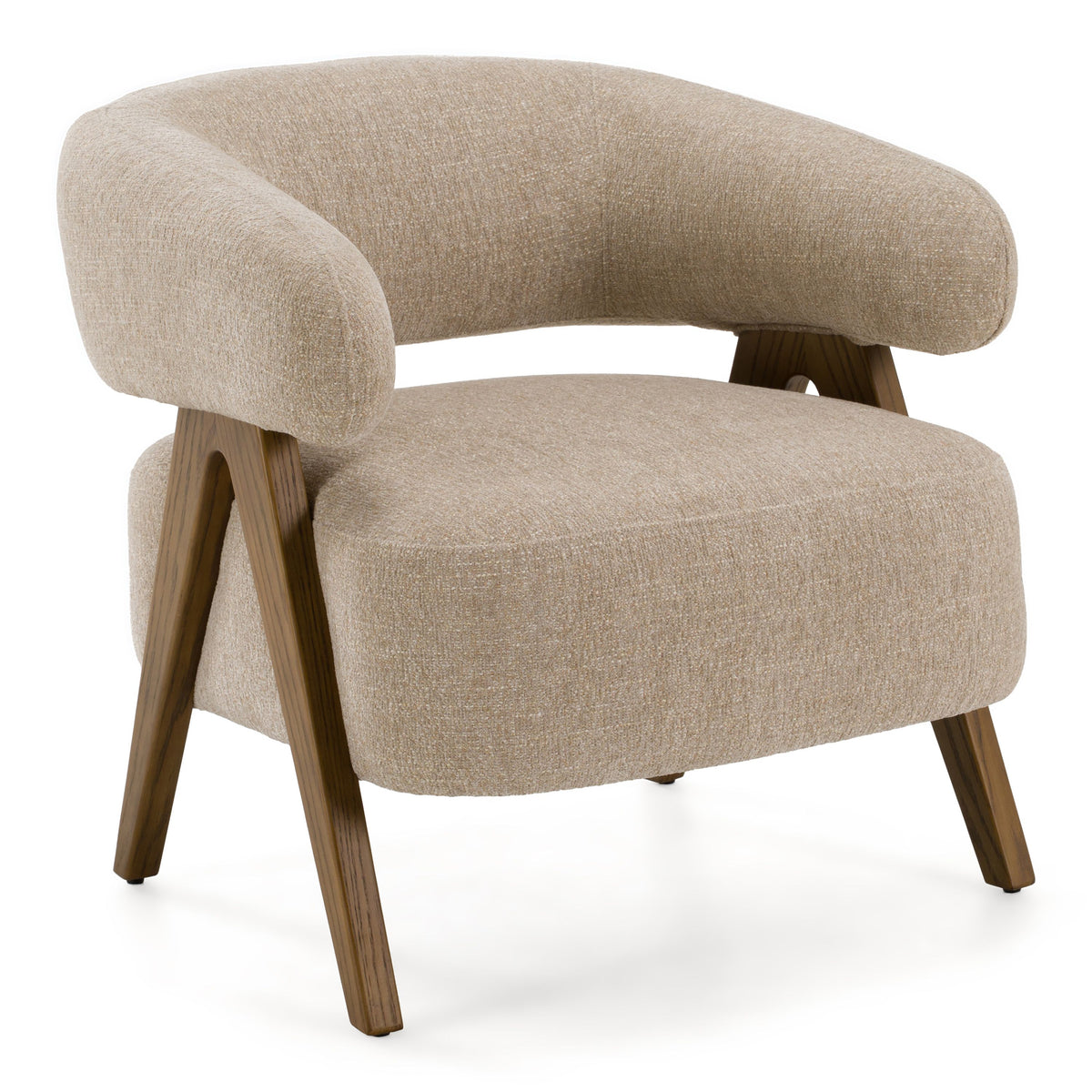 Mid Century Modern Accent Chair, Beige Fabric Chair with Ash Wood Legs