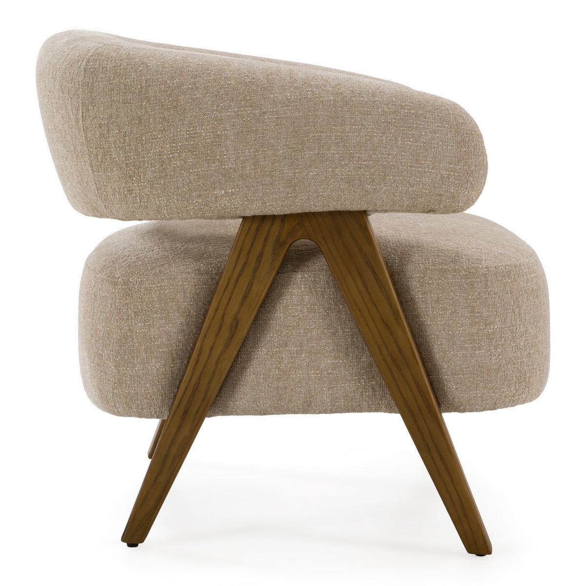 Mid Century Modern Accent Chair, Beige Fabric Chair with Ash Wood Legs