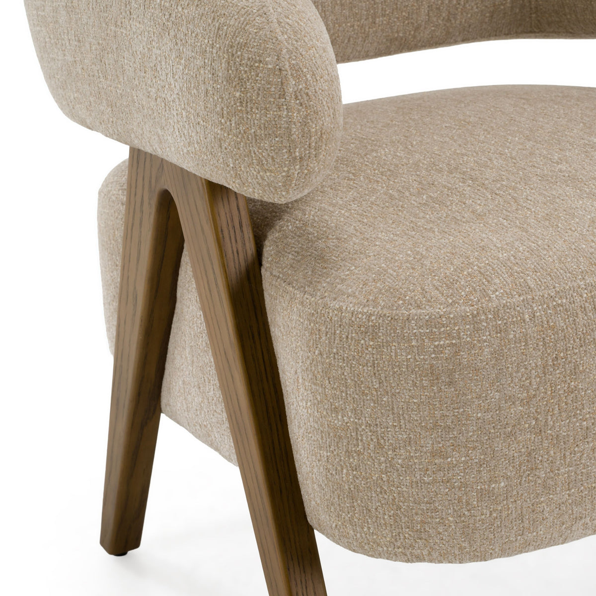 Mid Century Modern Accent Chair, Beige Fabric Chair with Ash Wood Legs