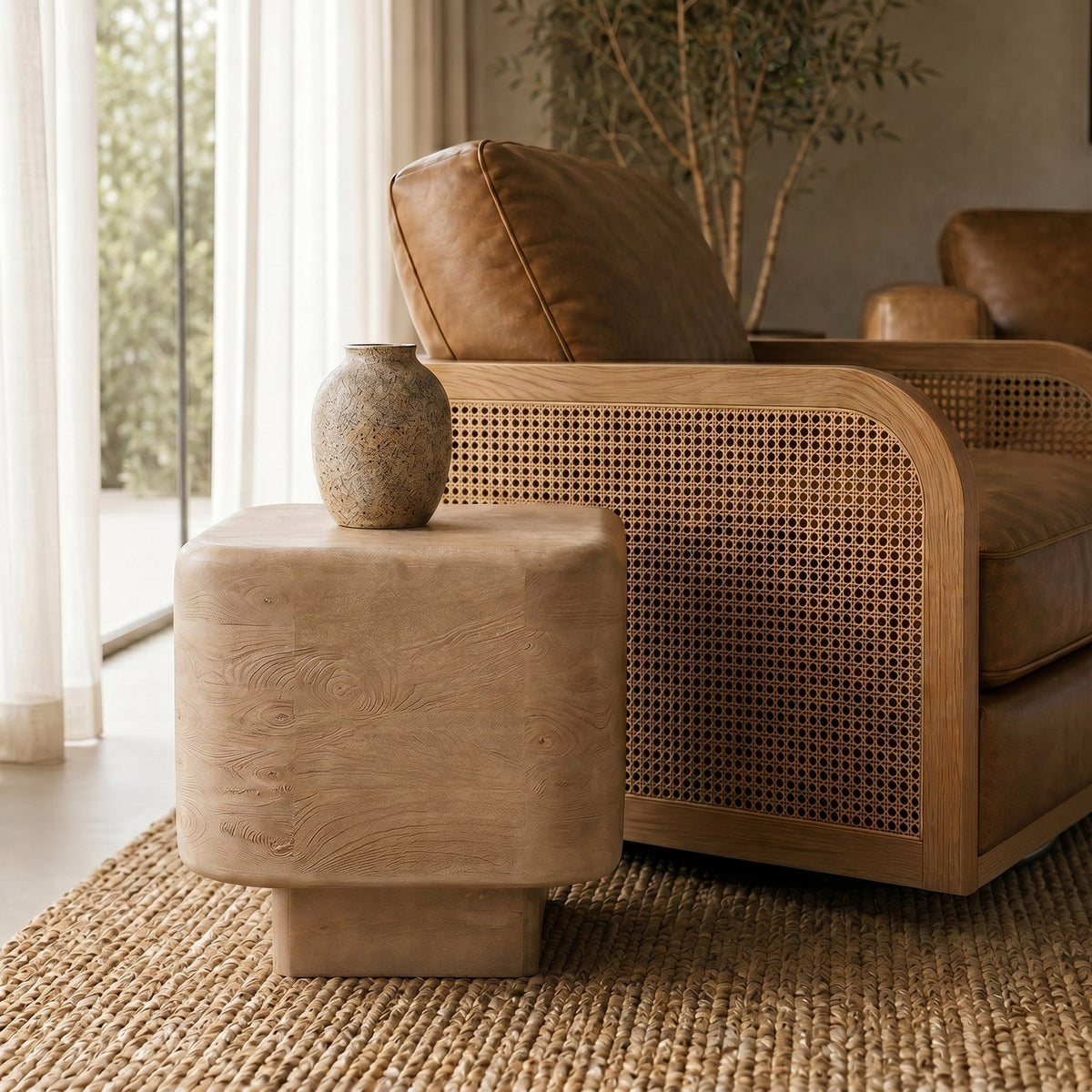 Square Mango Wood End Table, Rustic Modern Block Side Table