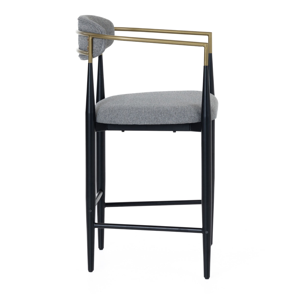 Grey Counter Stool with Gold Arms, Mid Century Counter Height Chair