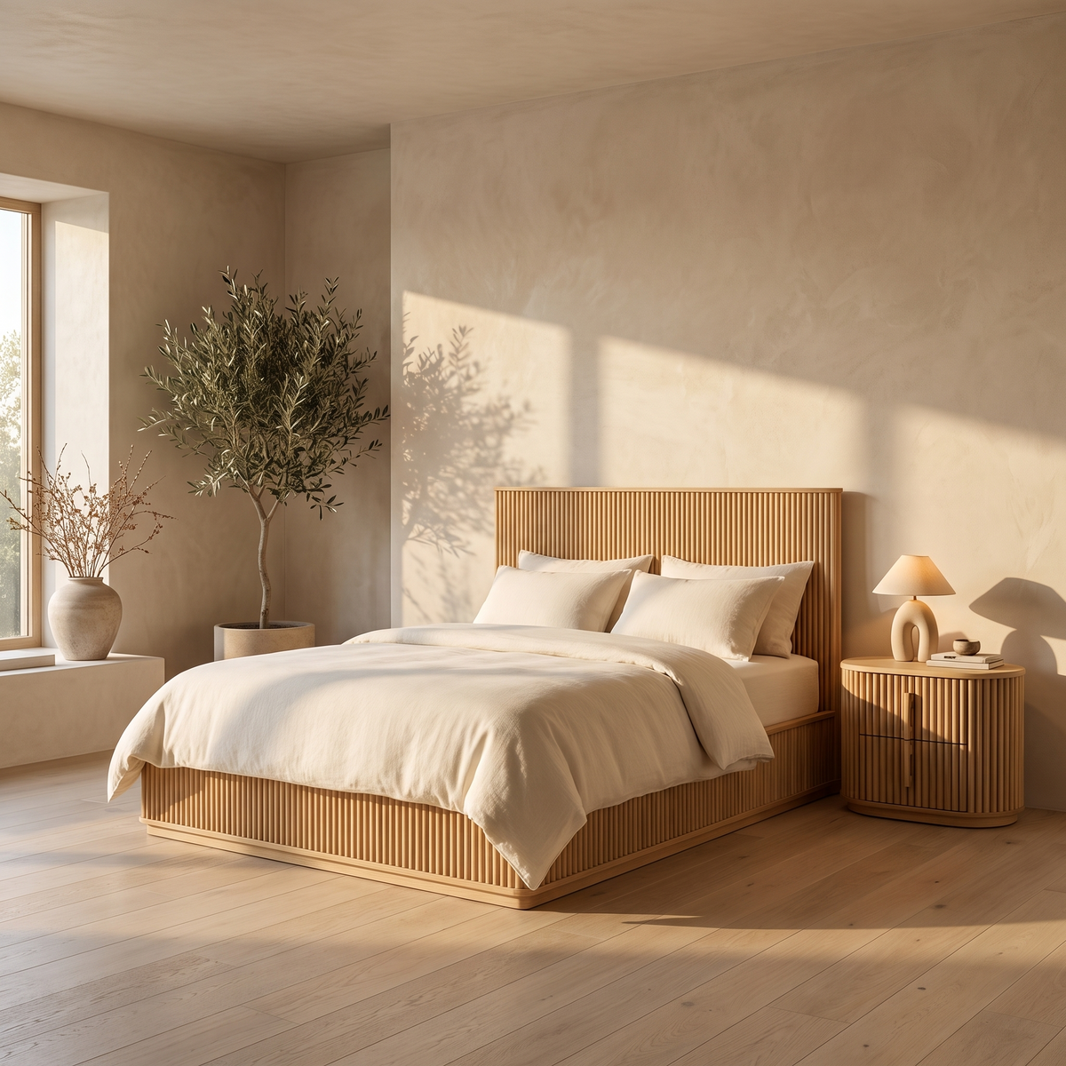 Natural Oak Bedroom Set in a styled room